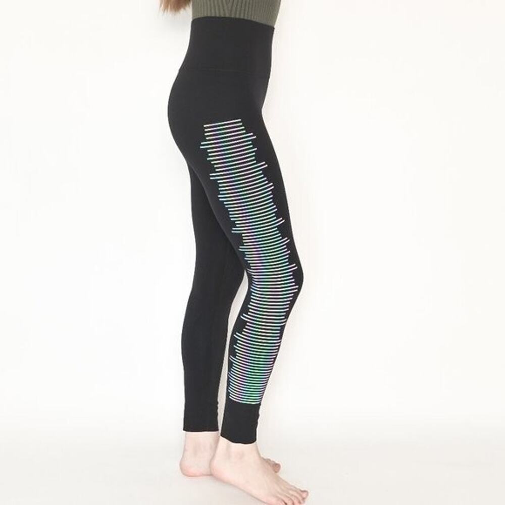 Black Line By Noli Jagger Reflective Striped Leggings XS Black Gym Yoga Active